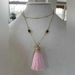 Pink tassel long necklace